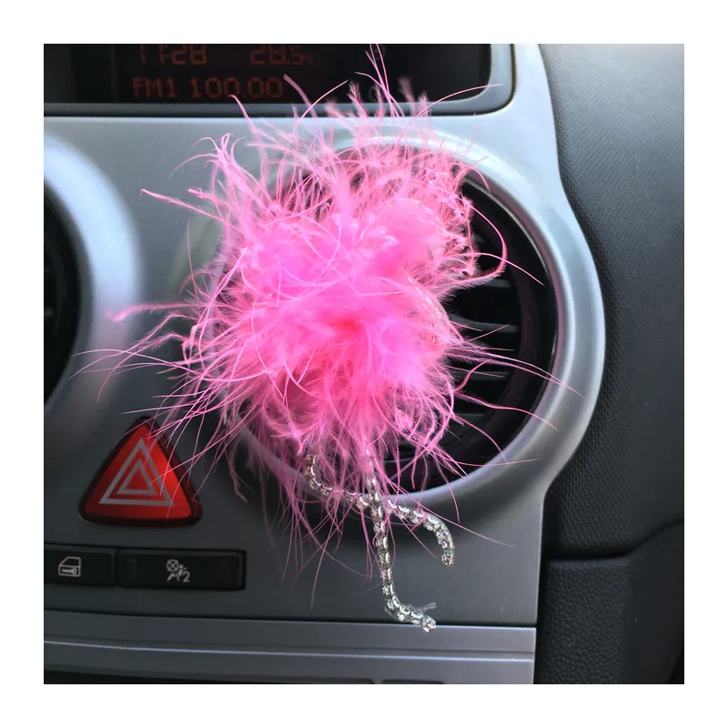 Flamingo Gümüş Pleksi Taşlı Havalandırma Klips Oto Süsü Pembe