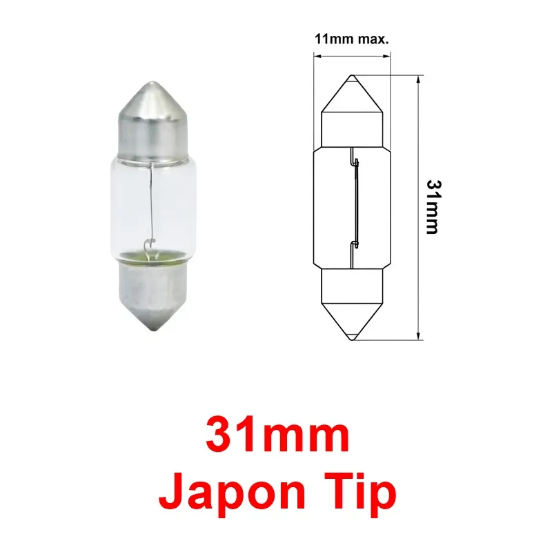 Japon Tip Sofit Ampul Şeffaf İç Aydınlatma Plaka Lambası C10W 12V 10W 31mm 1 Adet