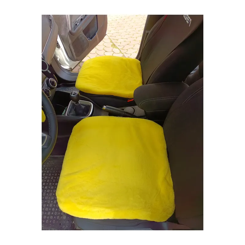 Yumuşak Tüylü Peluş Serme Oto Koltuk Koruyucu Minder Kılıf Ön 2'li Sarı