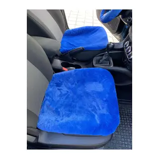 Yumuşak Tüylü Peluş Serme Oto Koltuk Koruyucu Minder Ön 2'li Mavi