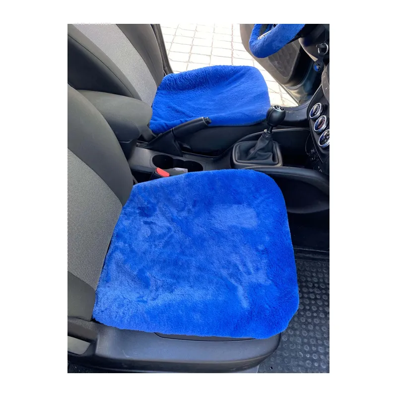 Yumuşak Tüylü Peluş Serme Oto Koltuk Koruyucu Minder Ön 2'li Mavi