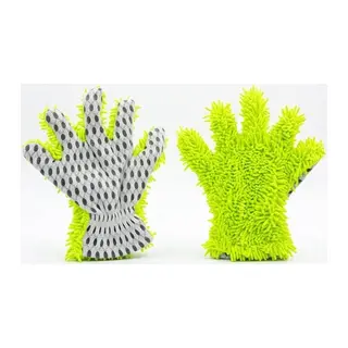 Çift Taraflı Mikrofiber Şönil Tüylü 5 Parmaklı Araba Oto Yıkama Temizlik Eldiveni Yeşil Beyaz