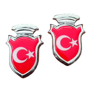 Türk Bayraklı Arma Damla Etiket Kırmızı 2'li