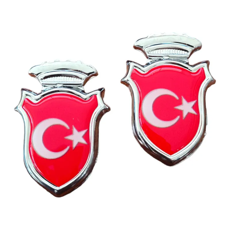 Türk Bayraklı Arma Damla Etiket Kırmızı 2'li