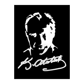 K.Atatürk Silüetli İmzalı Oto Sticker Beyaz 19x15cm