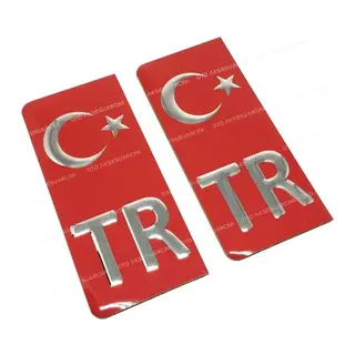 TR Plaka Arması Metal Etiket Sticker Kırmızı 2'li