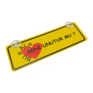Bu Kalp Seni Unutur Mu? Yazılı Sarı Dekor Plaka Vantuzlu Cam Süsü 22x7.5cm BKSU2