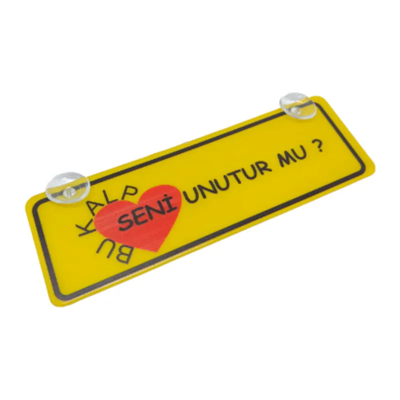 Bu Kalp Seni Unutur Mu? Yazılı Sarı Dekor Plaka Vantuzlu Cam Süsü 22x7.5cm BKSU2