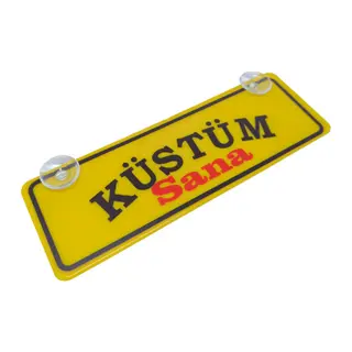 Küstüm Sana Yazılı Sarı Dekor Plaka Vantuzlu Cam Süsü 22x7.5cm KS2
