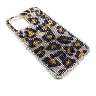 iPhone 12 Uyumlu Kristal Taşlı Telefon Kılıfı Leopar Desen