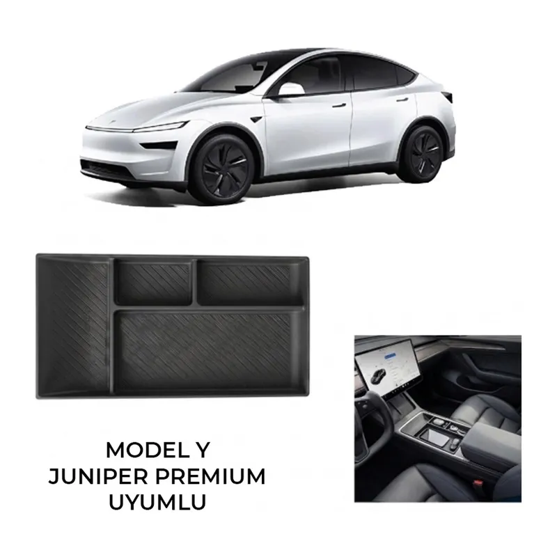Tesla Model Y Juniper Premium 2025+ Uyumlu Orta Konsol Düzenleyici Organizer Pedi Siyah