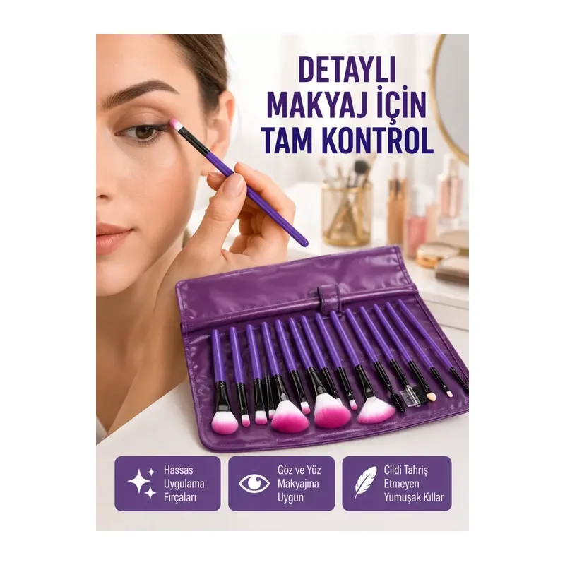 Fondöten, Allık Ve Far Uygulamalarına Uygun 12 Parça Makyaj Fırça Takımı Ergonomik Saplı