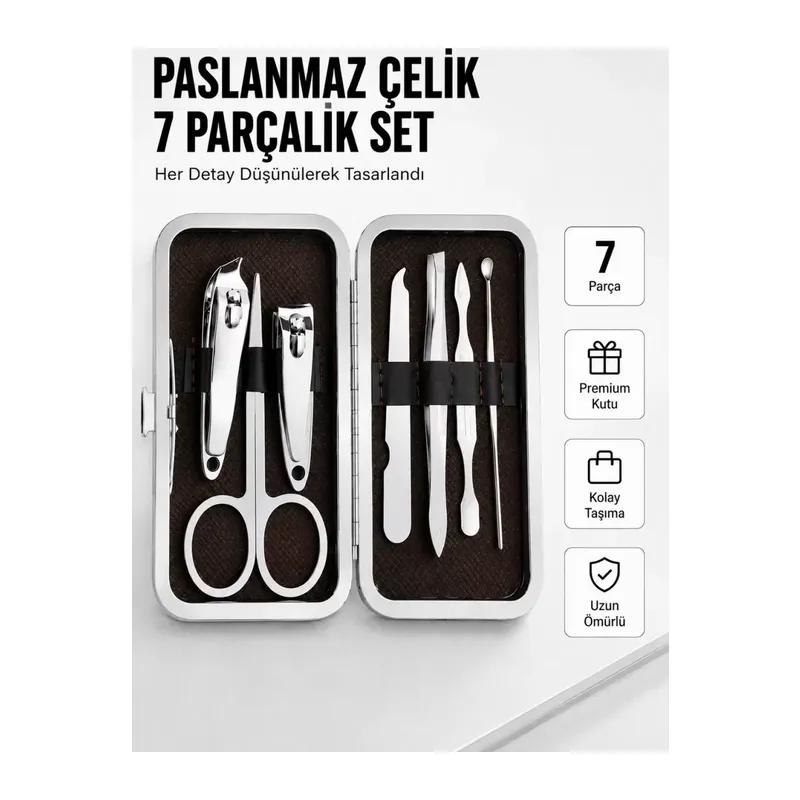 Paslanmaz Çelik Kişisel Bakım Seti – 7 Parça