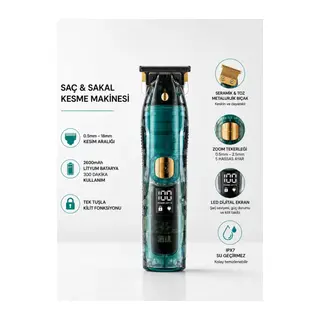 Saç Ve Sakal Kesme Makinesi Led Ekranlı Profesyonel 5 Adet Uzunluk Ayarı