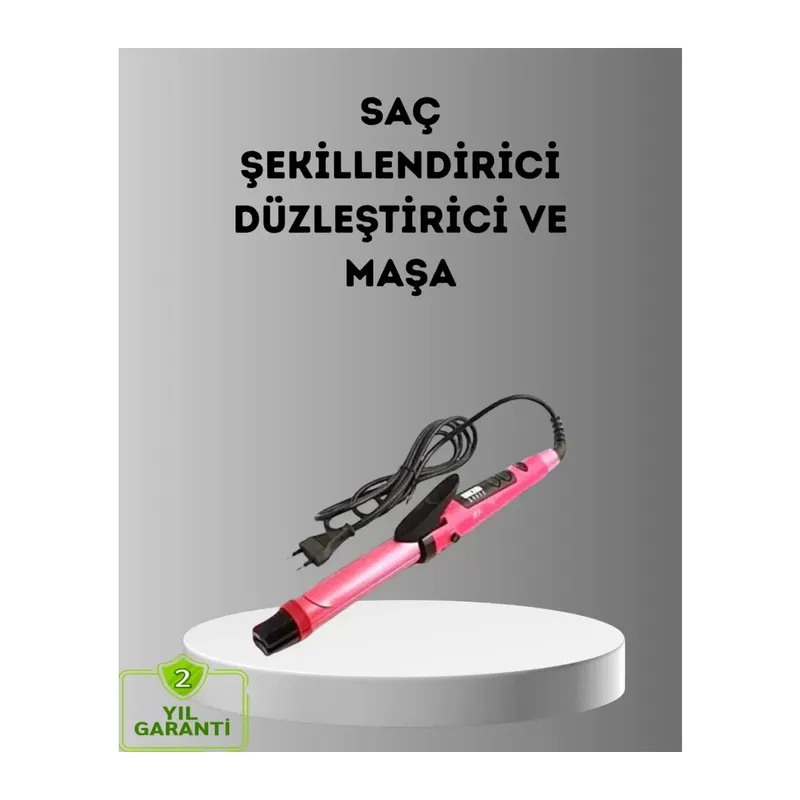 2’si 1 Arada Saç Düzleştirici Ve Maşa – 5 Isı Seviyesi, Seramik Kaplama, Döner Kablolu Ergonomik Tasarım