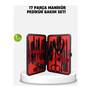 17 Parça Profesyonel Manikür Pedikür Seti Paslanmaz Çelik Siyah Kutu