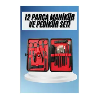 Deri Çantalı Siyah Paslanmaz Çelik 17 Parça Manikür Pedikür Seti