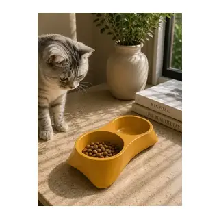 İkili Model Beton Kedi Köpek Mama Ve Su Kabı (24cm × 12cm × 5cm) - Bronz