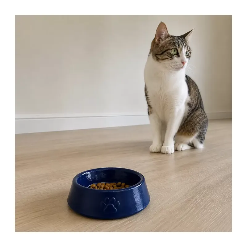 Pati Desen Model Beton Kedi Köpek Mama Ve Su Kabı 13 Cm Çap X 4 Cm - Lacivert