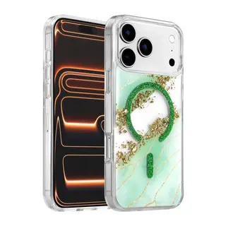 Onegif Apple İphone 17 Pro Lotus Simli Magsafe Kapak - Yeşil