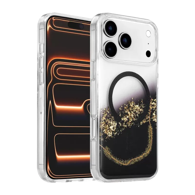 Onegif Apple İphone 17 Pro Max Lotus Simli Magsafe Kapak - Siyah