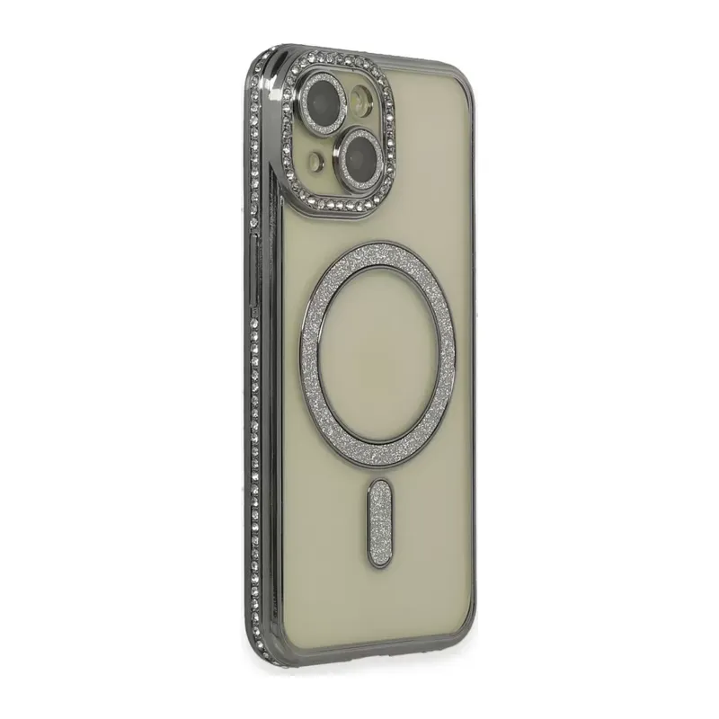 Apple İphone 14 Kılıf Joke Simli Magneticsafe Kılıf - Gri