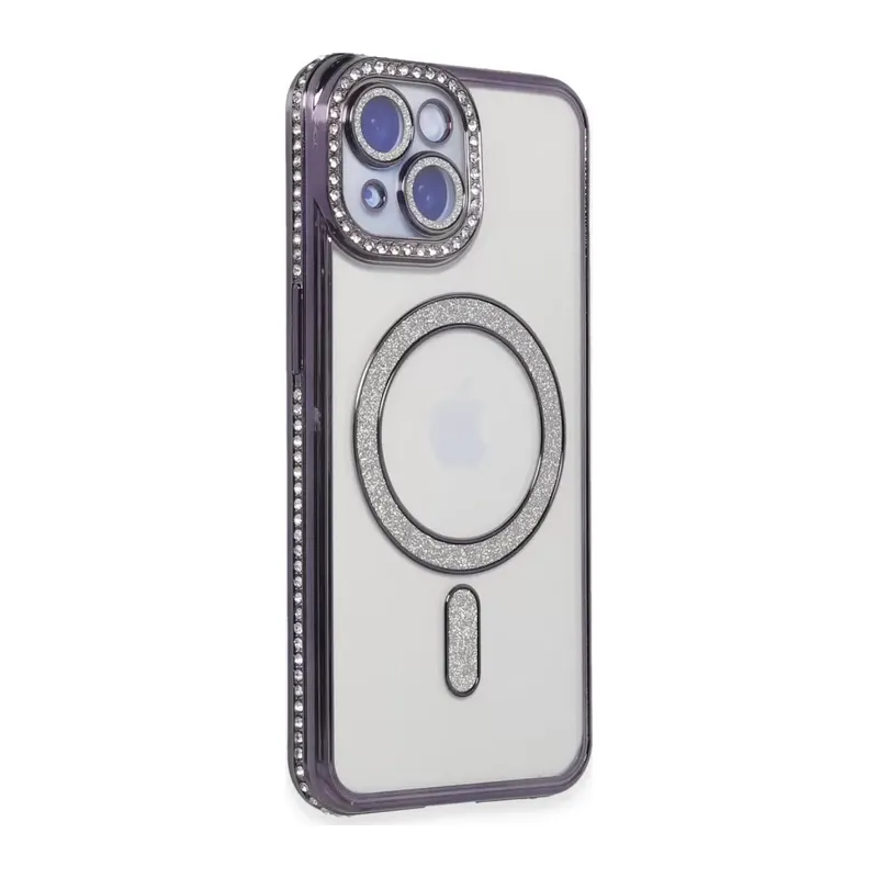 Apple İphone 13 Kılıf Joke Simli Magneticsafe Kılıf - Derin Mor