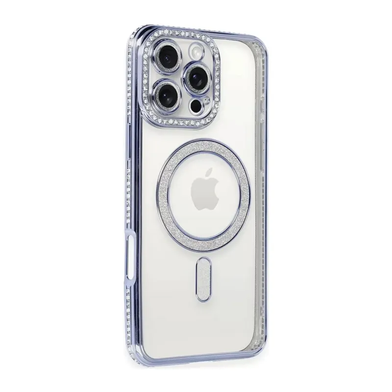 Apple İphone 16 Pro Kılıf Joke Simli Magneticsafe Kılıf - Mavi