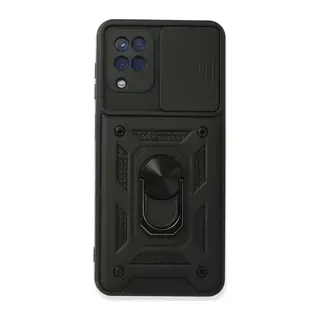 Samsung Galaxy A22 Kılıf Pars Lens Yüzüklü Silikon - Siyah