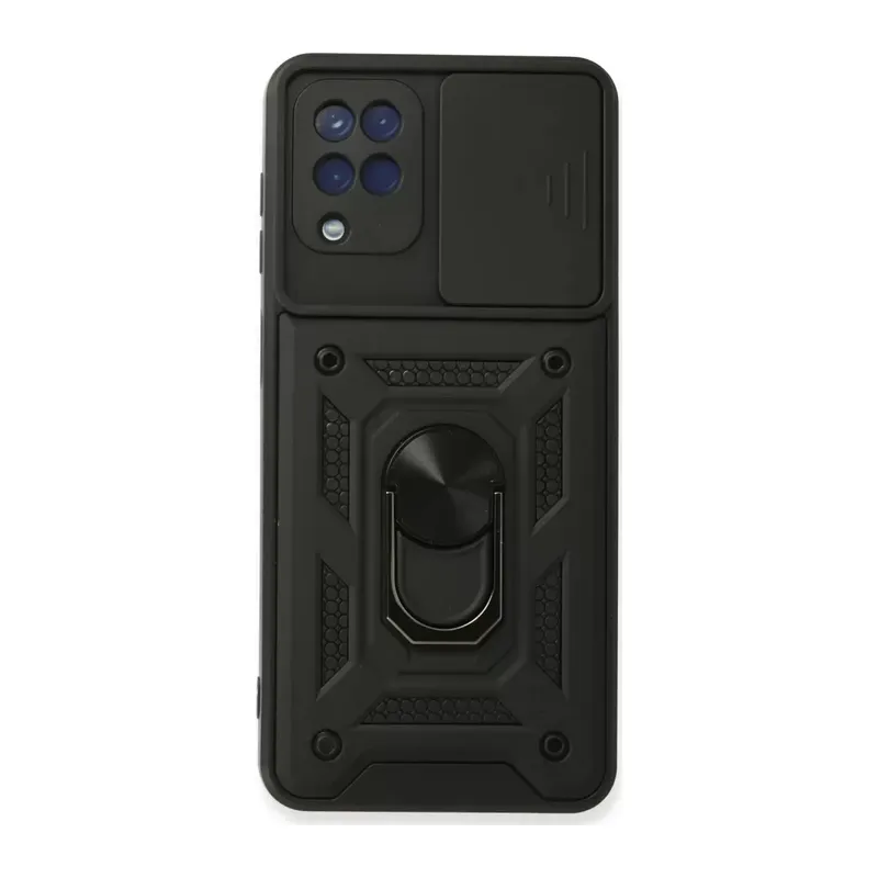 Samsung Galaxy A22 Kılıf Pars Lens Yüzüklü Silikon - Siyah
