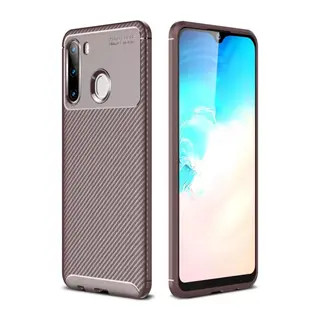 Samsung Galaxy A21 Kılıf Auto Focus Karbon Kapak - Kahverengi