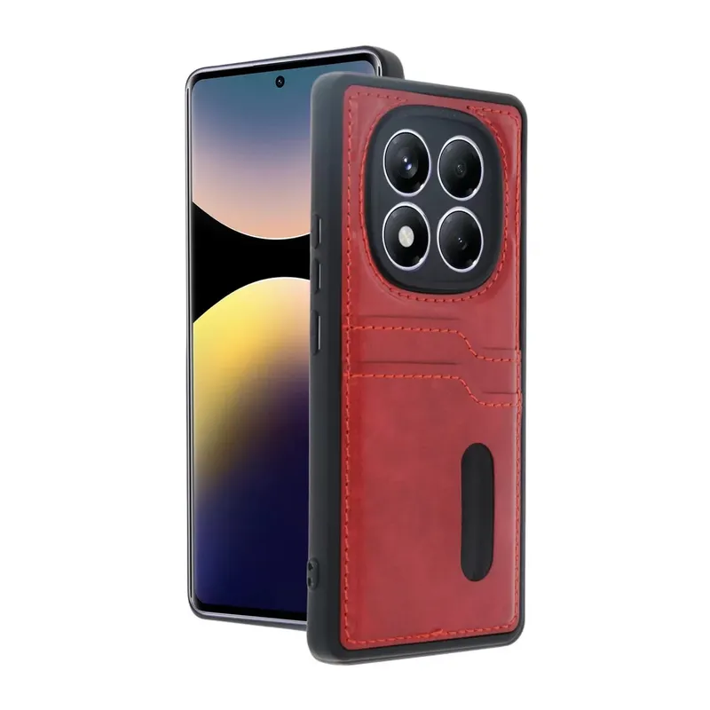 Xiaomi Redmi Note 14 Pro 5g Kılıf Sara Kartvizitli Deri Kılıf - Kırmızı