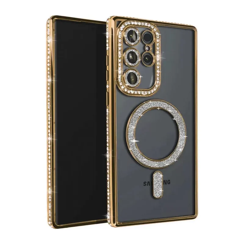 Samsung Galaxy S25 Ultra Kılıf Joke Simli Magneticsafe Kılıf - Gold