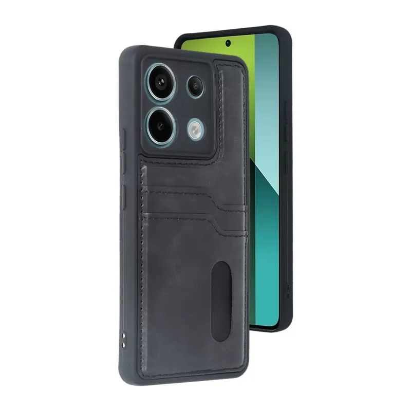 Xiaomi Redmi Note 13 Pro 4g Kılıf Sara Kartvizitli Deri Kılıf - Siyah