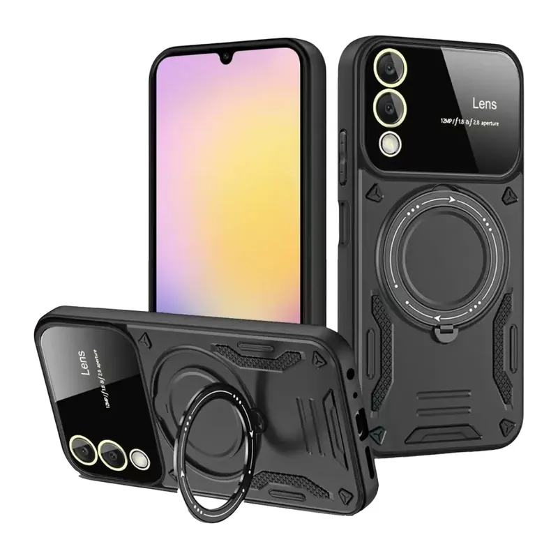 Samsung Galaxy S25 Edge Kılıf Joy Lens Standlı Kapak - Siyah