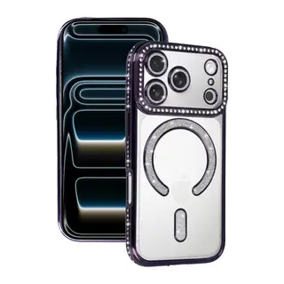Apple İphone 17 Pro Joke Simli Magneticsafe Kılıf - Derin Mor