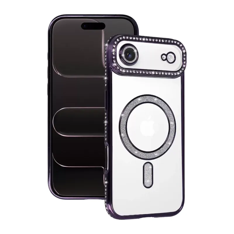 Apple İphone 17 Air Joke Simli Magneticsafe Kılıf - Derin Mor