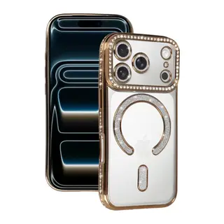 Apple İphone 17 Pro Max Joke Simli Magneticsafe Kılıf - Gold