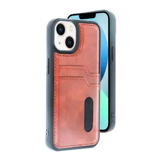 Apple İphone 15 Sara Kartvizitli Deri Kılıf - Taba