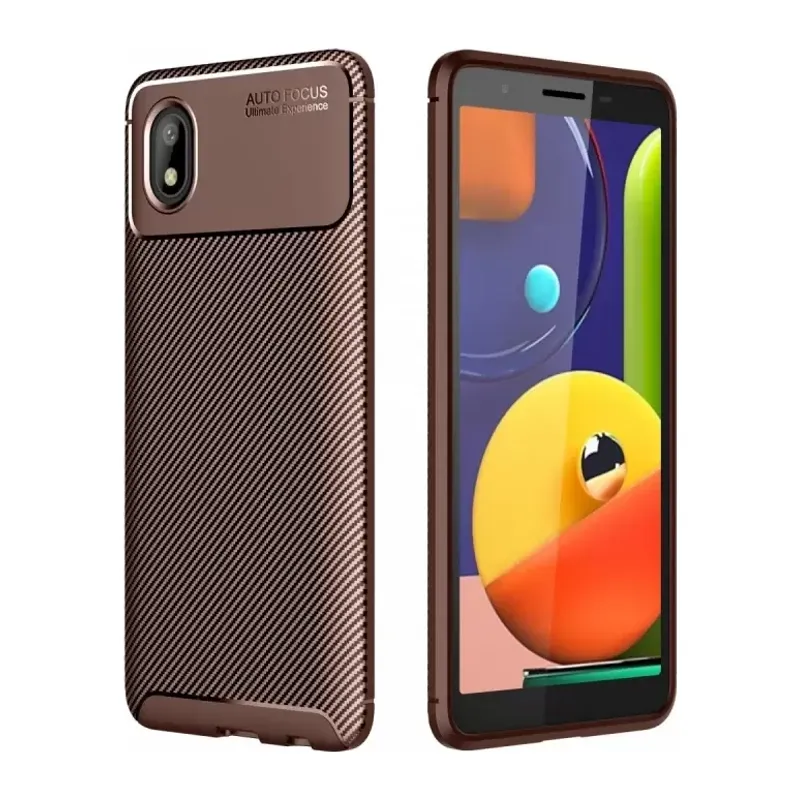 Samsung Galaxy A01 Core Kılıf Auto Focus Karbon Kapak - Kahverengi