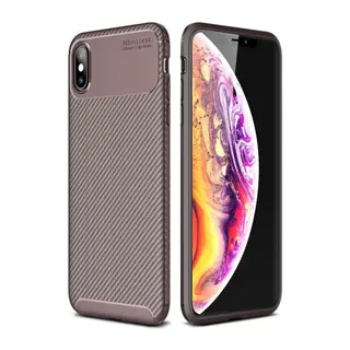 Apple İphone Xs Max Kılıf Auto Focus Karbon Kapak - Kahverengi