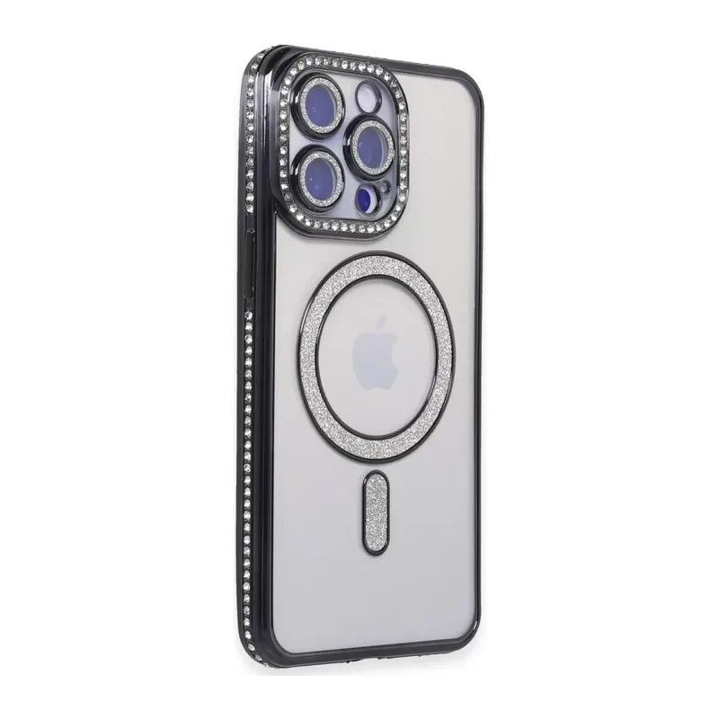 Apple İphone 15 Pro Kılıf Joke Simli Magneticsafe Kılıf - Siyah