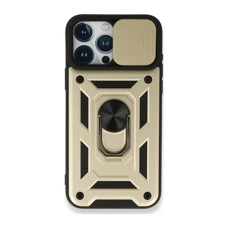 Apple İphone 15 Pro Kılıf Pars Lens Yüzüklü Silikon - Gold