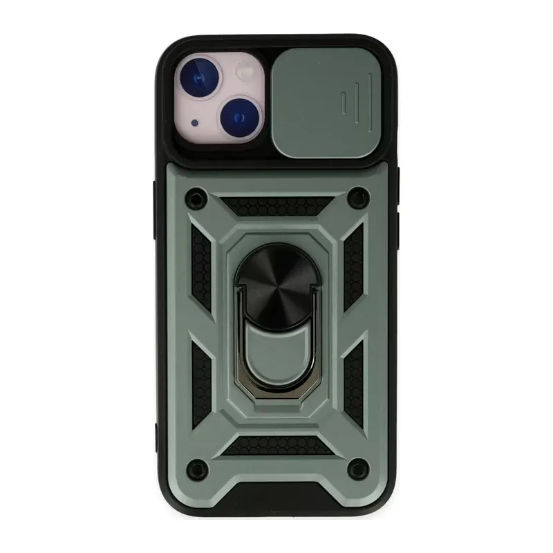 Apple İphone 14 Kılıf Pars Lens Yüzüklü Silikon - Yeşil