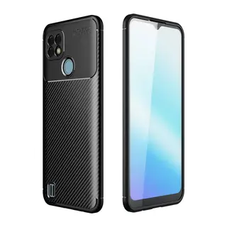 Realme C21 Kılıf Auto Focus Karbon Kapak - Siyah