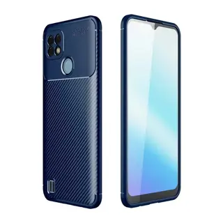 Realme C21 Kılıf Auto Focus Karbon Kapak - Lacivert