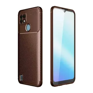 Realme C21 Kılıf Auto Focus Karbon Kapak - Kahverengi