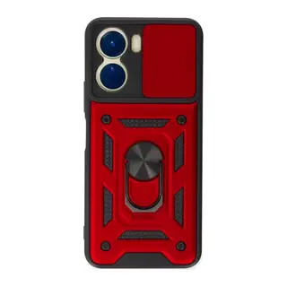 Vivo Y16 Kılıf Pars Lens Yüzüklü Silikon - Kırmızı