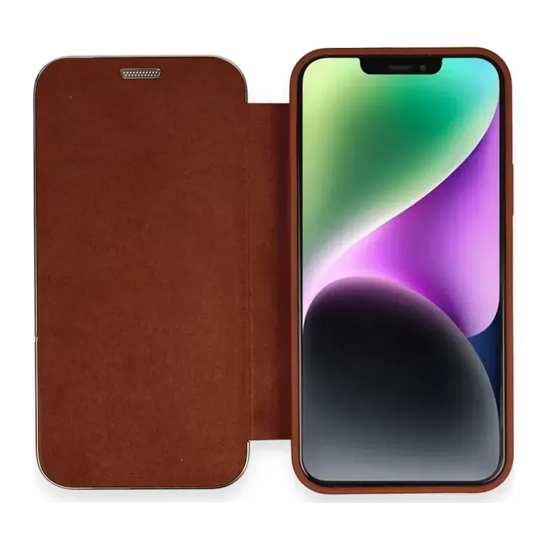 Apple İphone 12 Kılıf Dolpin Kapaklı - Kahverengi