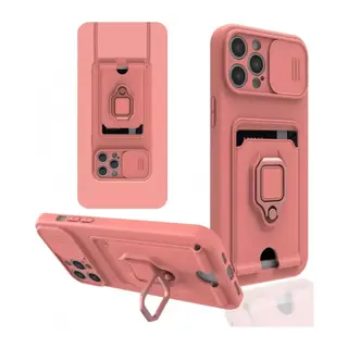 Apple İphone 12 Pro Kılıf Zuma Kartvizitli Yüzüklü Silikon - Pembe